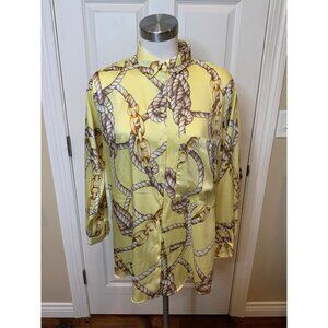 Zara Yellow Braided Rope Long Sleeve Button-Up Shirt, Size  L